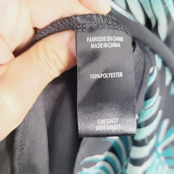 Women's Black Teal Leaf Print Cap Sleeves Tank Top Underneath Blouse Plus Size - Picture 5 of 8